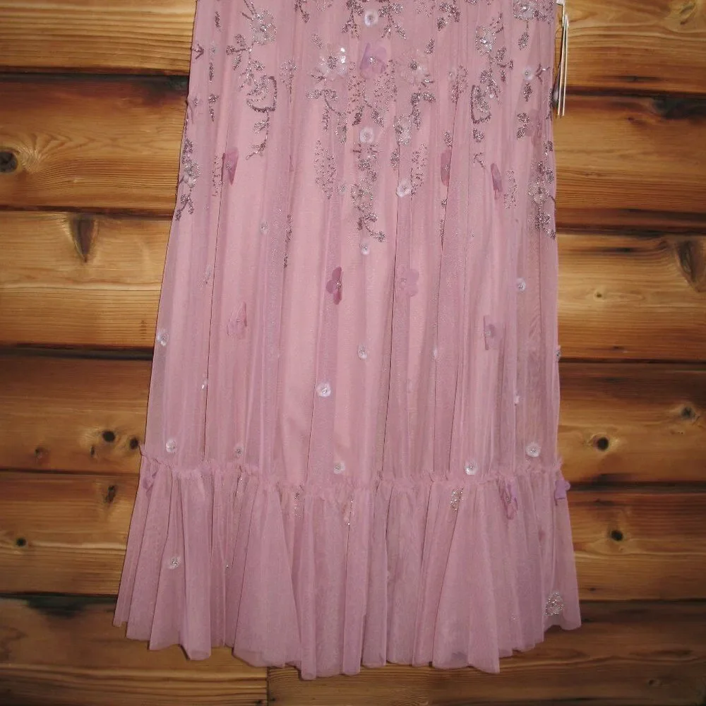 NWT Mac Duggal 9212 Embellished Illusion Cap Sleeve Column Gown Pink 2 - Picture 11 of 13